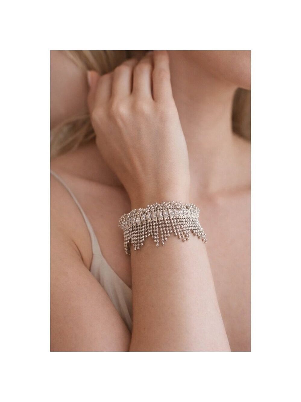 Vintage Silver Plated Rhinestone Waterfall Fringe Bracelet